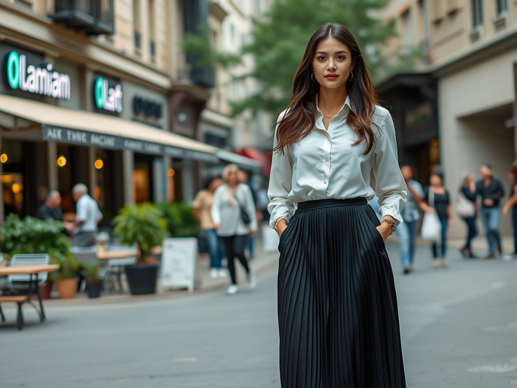 rolf-thalmann.de | Look minimaliste: Que choisir avec une jupe plissée noire basique?